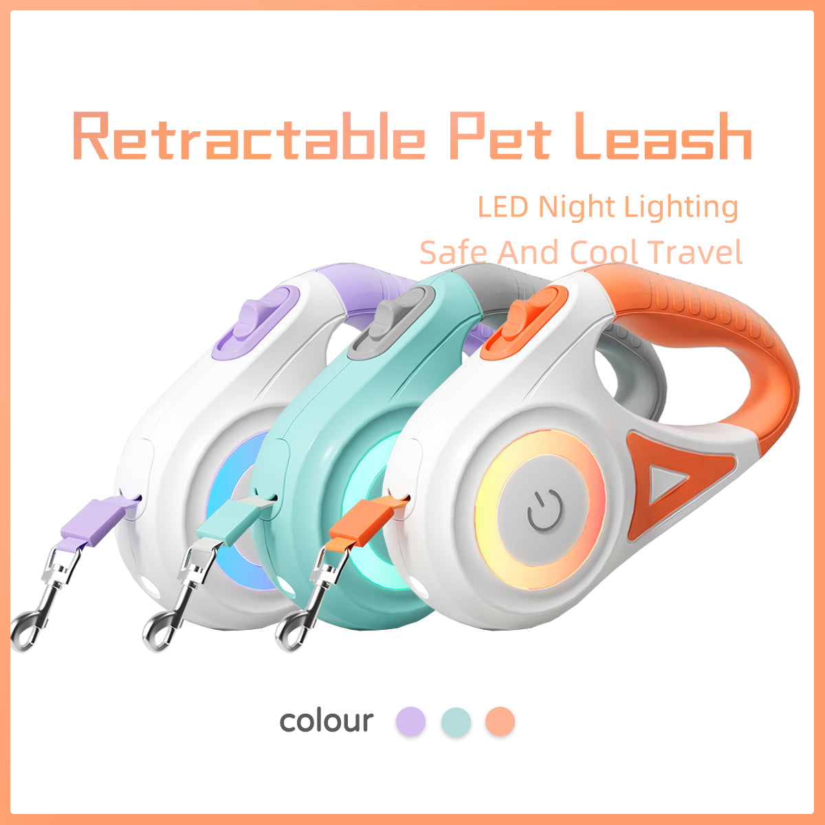 Retractable Dog Leash with LED Spotlight & Collar – Automatic Pet Traction Rope for Small & Medium Dogs and Cats