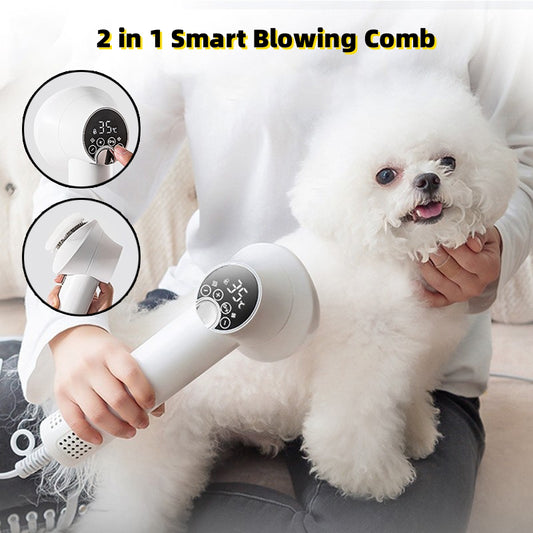 Smart Pet Hair Dryer with Comb – Quiet, Safe Grooming Blow Dryer for Dogs & Cats, Gentle No-Harm Pet Cleaning Tool